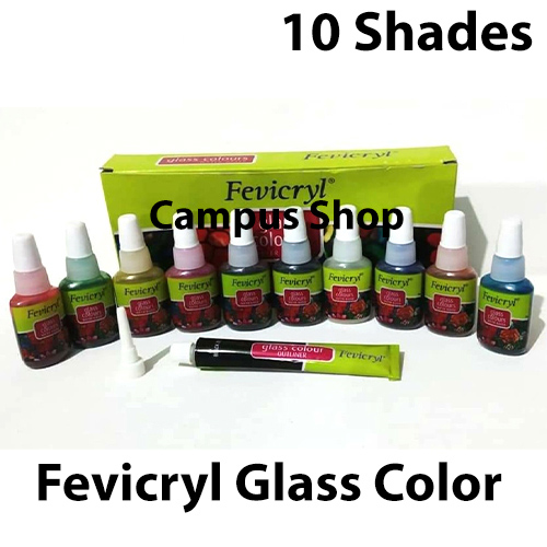 Fevicryl Water Based Glass Colour Kit 10 Or 6 Color for Glass Painting