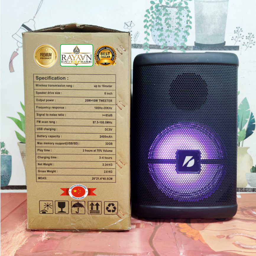 Rechargeable, portable, karaoke bluetooth speaker with remote and wireless microphone. 