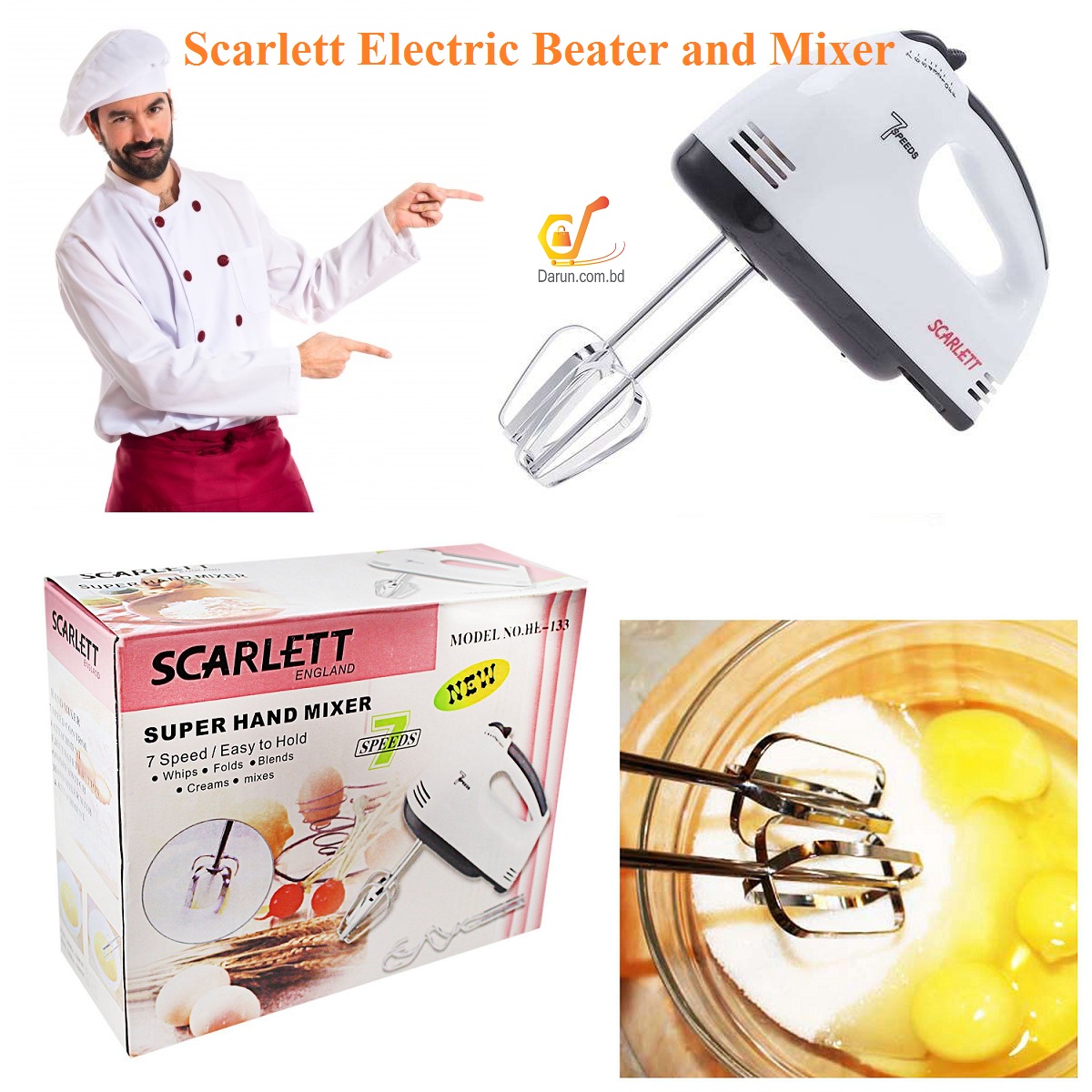 Scarlett 150 Watt Electric Egg Beater/Cream Mixer Speed Control Sweep  Kitchen Utensils with Stirrers