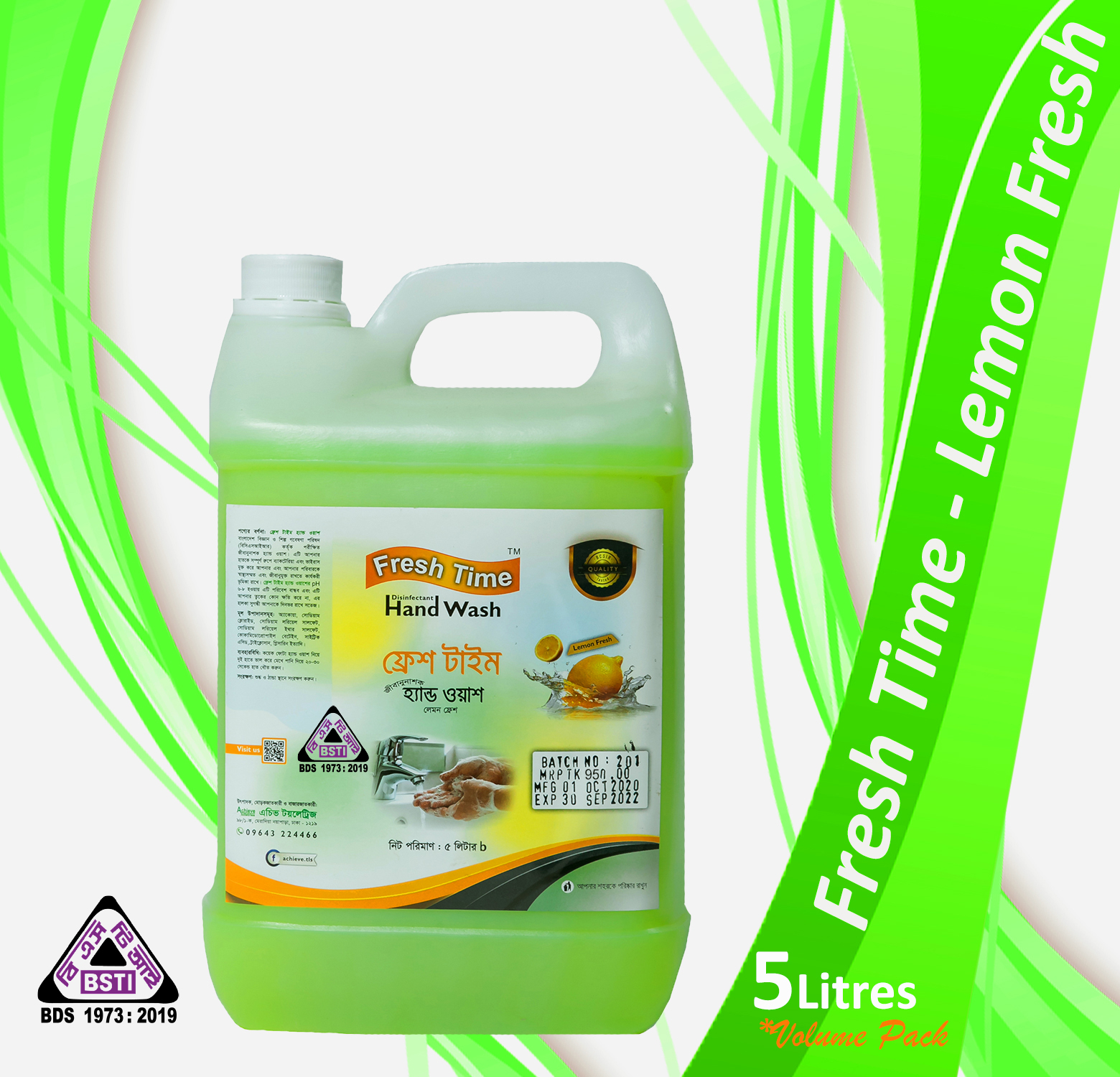 Fresh Time Disinfectant Hand Wash Lemon Fresh- 5000 ml Bulk Pack