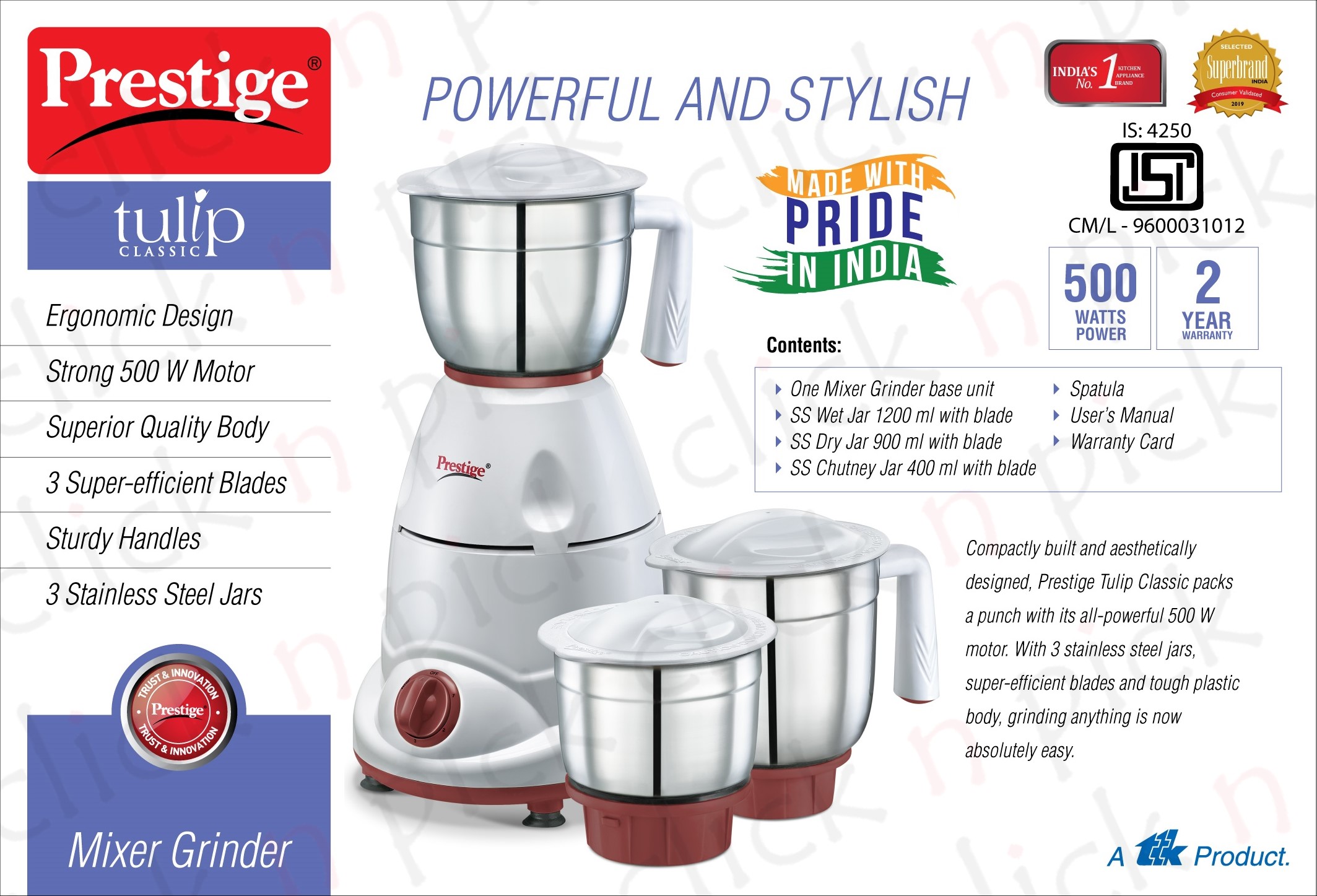 prestige mixer grinder 500 watts