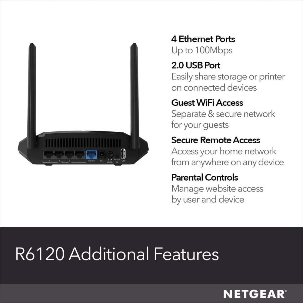 Netgear R6120 - Dual Band Wireless Router - AC 1200Mbps - Black. 
