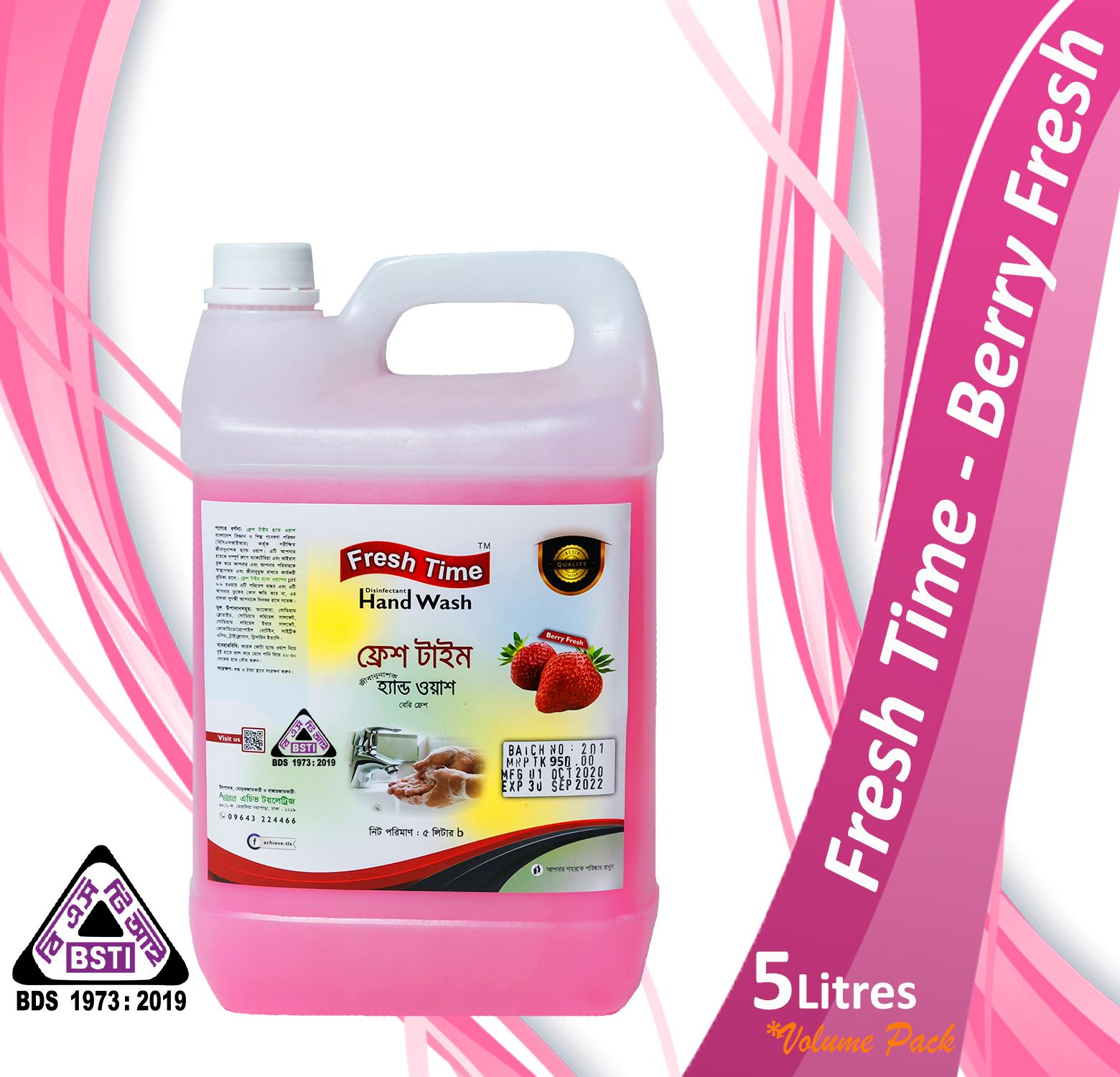 Fresh Time Disinfectant Hand Wash Berry Fresh- 5000 ml Bulk Pack