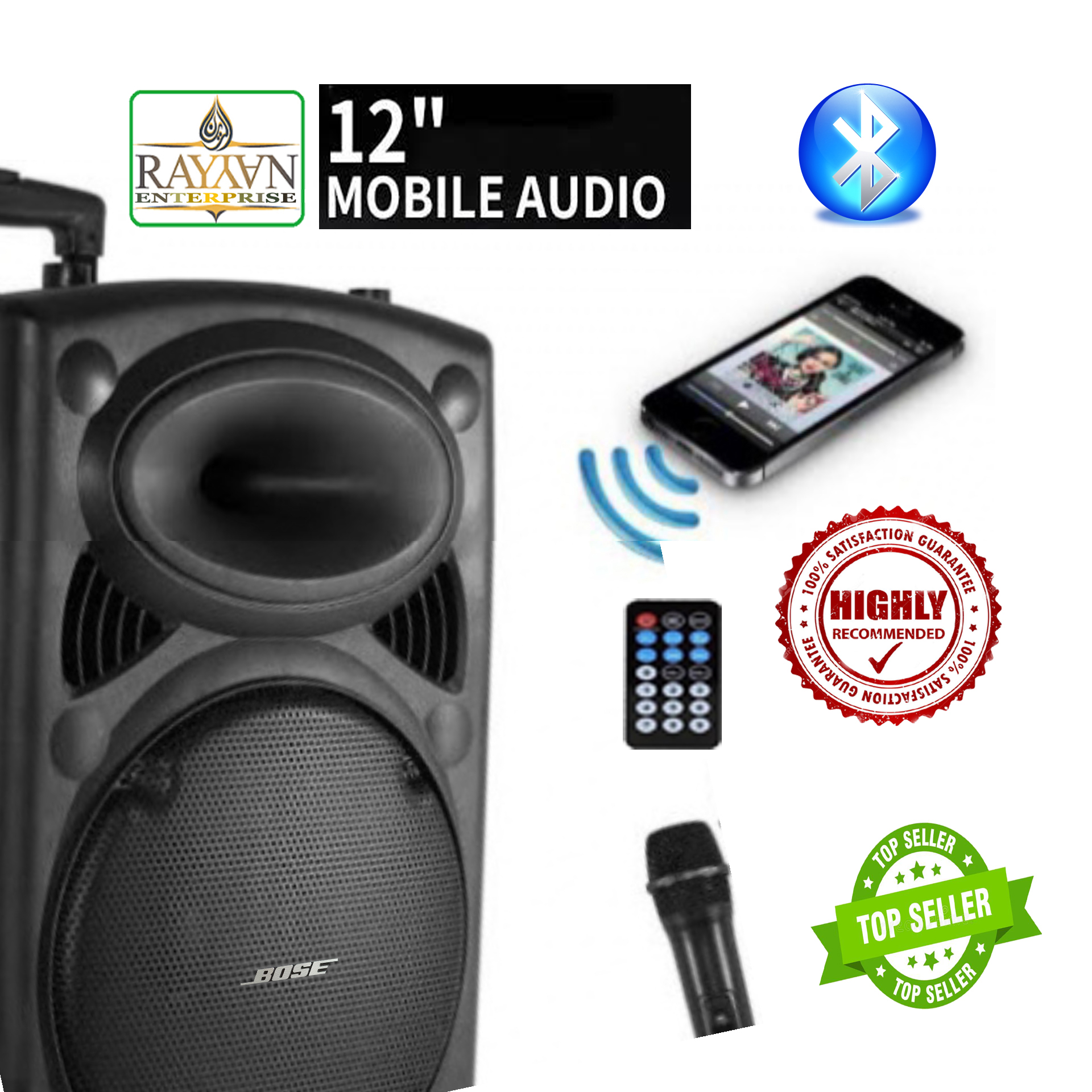 Wireless Microphone Bluetooth Rechargeable Portable Trolley 12" Speaker Sound box Dj box. 
