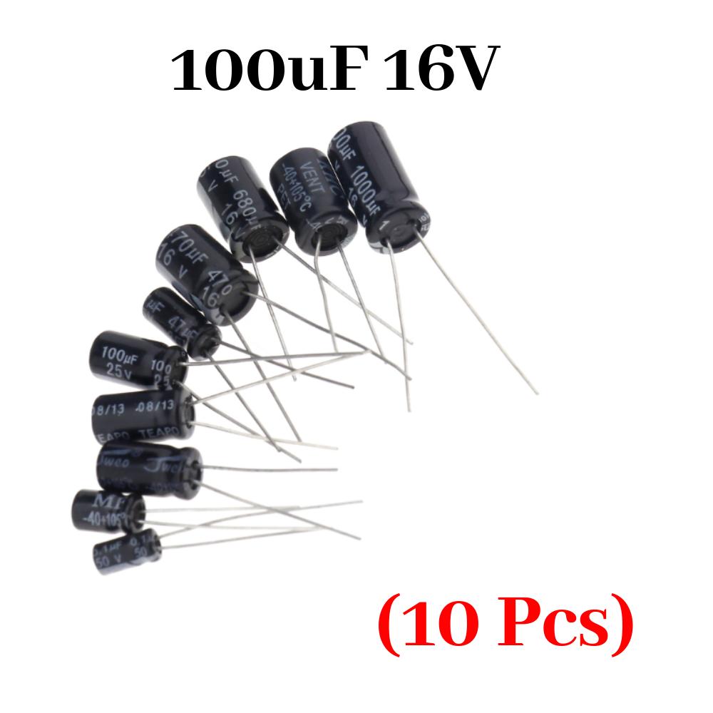 10 Pcs- 100Uf 16V Capacitor Electrolytic Capacitors