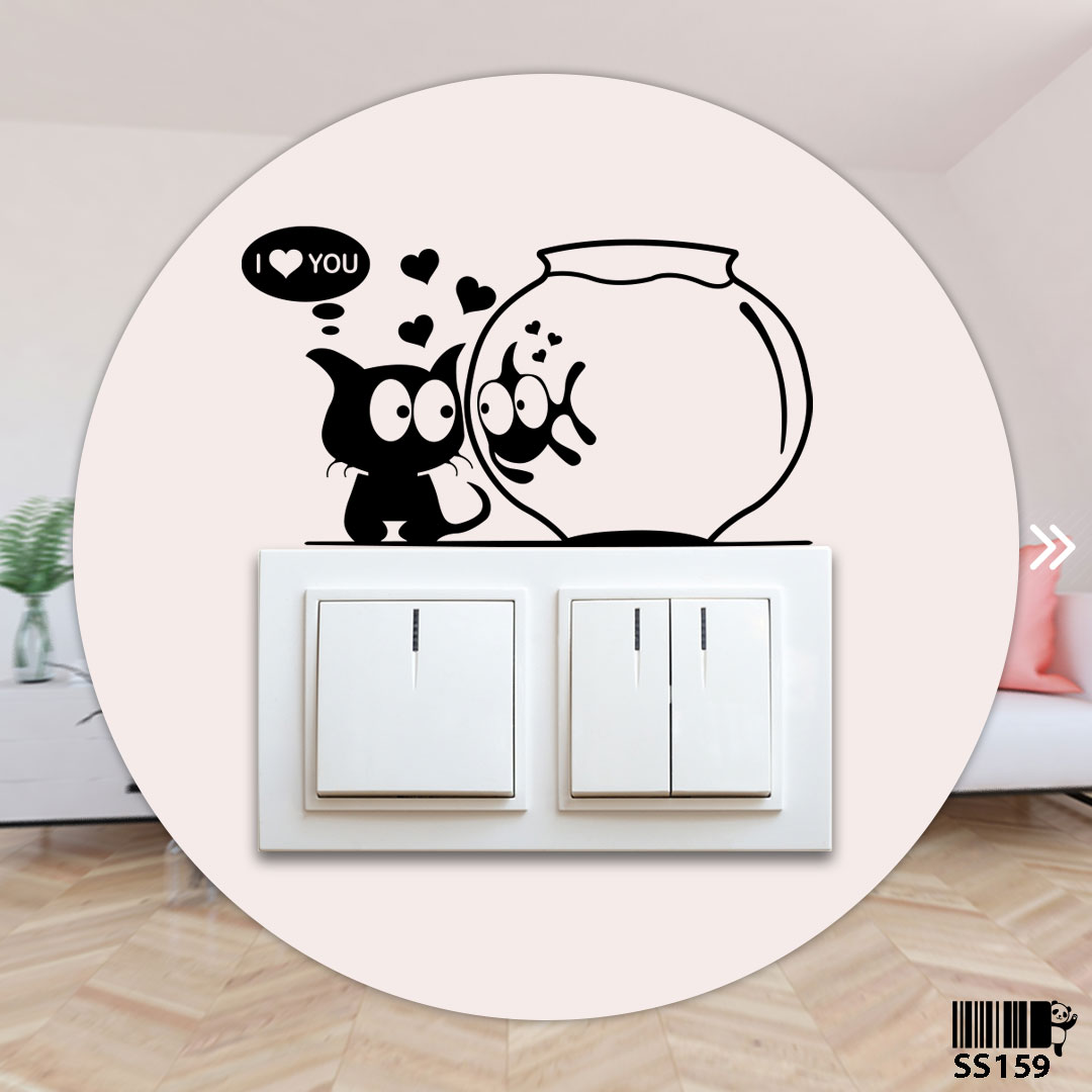 Cat Loves Fish aquarium Wall Sticker For Home & Office Creative Vinyl Decal Wall Stickers - SS159 - Decor Hood - Minimalistic Sophistication