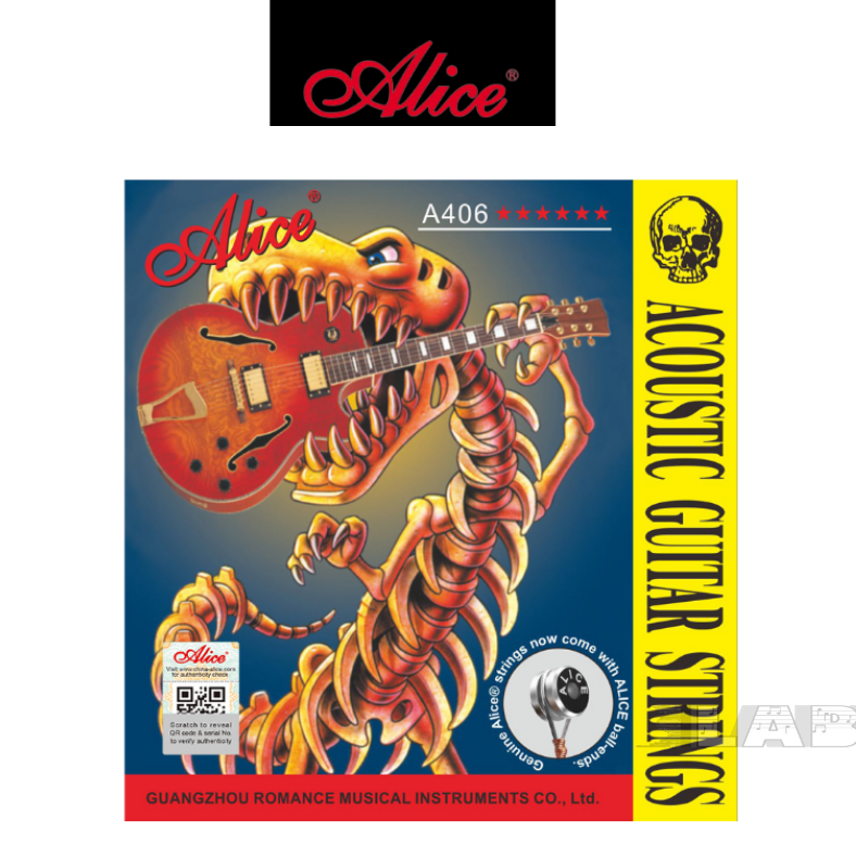 Alice A406 Acoustic Guitar String Set, Stainless Steel Plain String, Copper Alloy Winding, (80/20 Bronze Color) Anti-Rust Coating. 