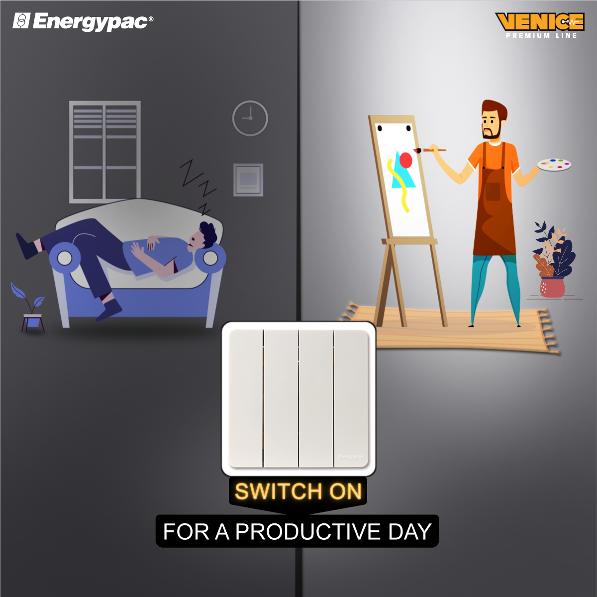 Energypac Venice Series 45A DP Geyser Switch Socket Electrical Wall Power Switch with Indicator. 